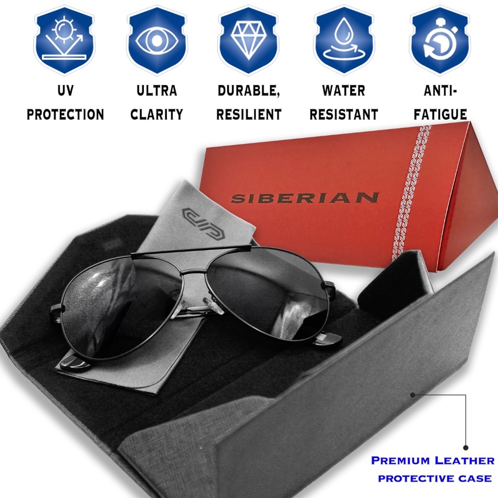 SIBERIAN Real Glass Lenses BLACK Classic Aviator Sunglasses Men/Women Size 60mm - Picture 16 of 16